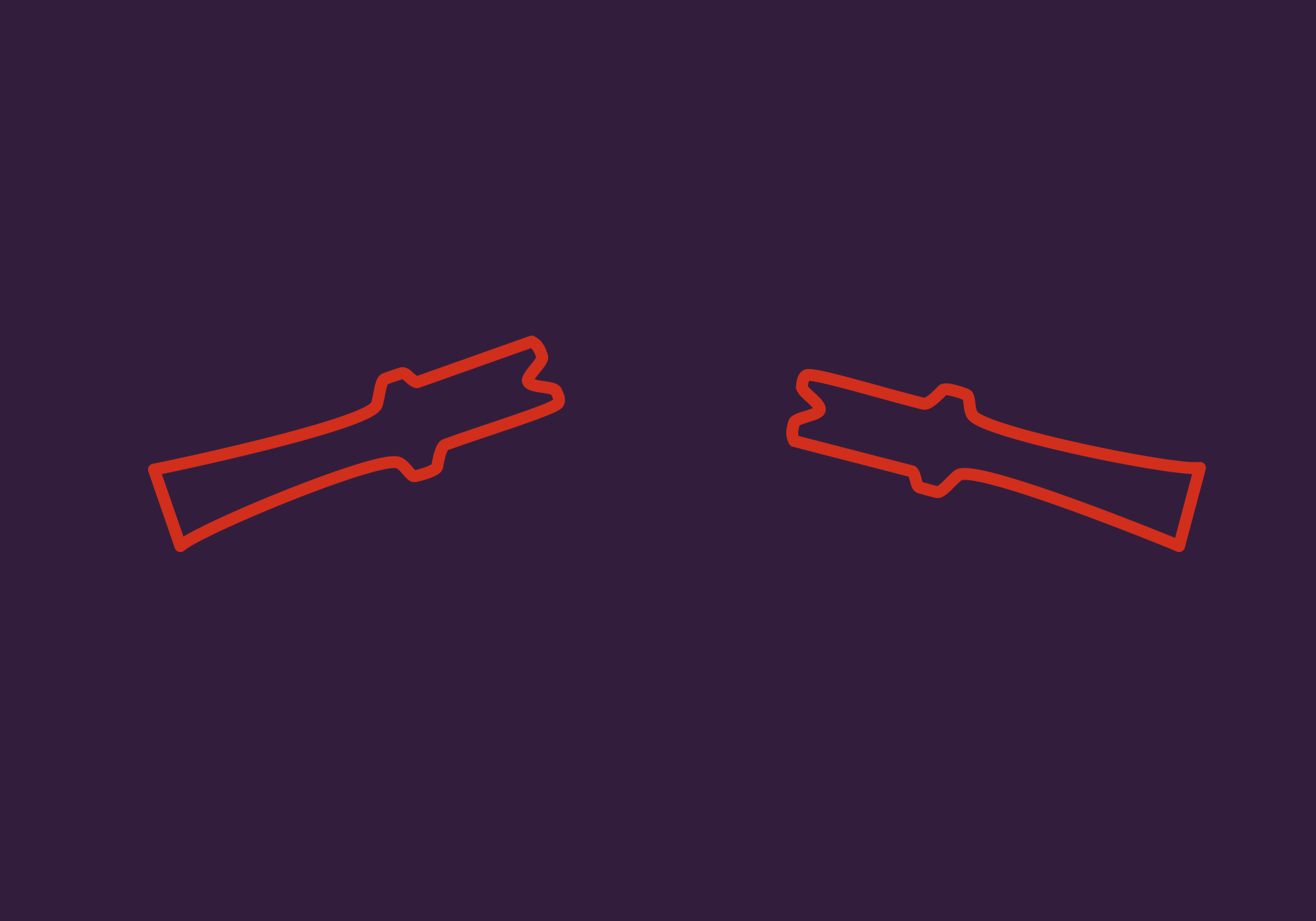 Orange line drawing of a flute - a rectangle with a concave mouth end and bulge one third down the length.  