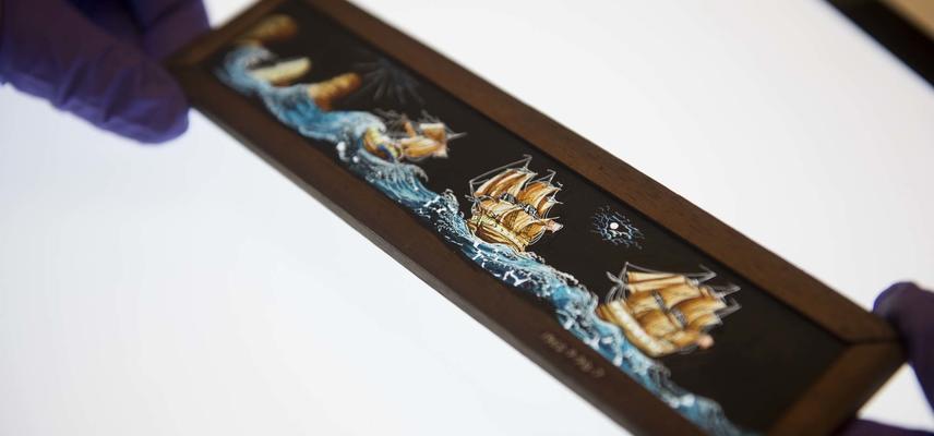 Miniature painting of ships at sea