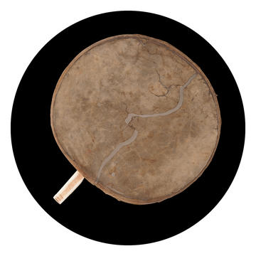 Drum round animal skin drum with ivory handle